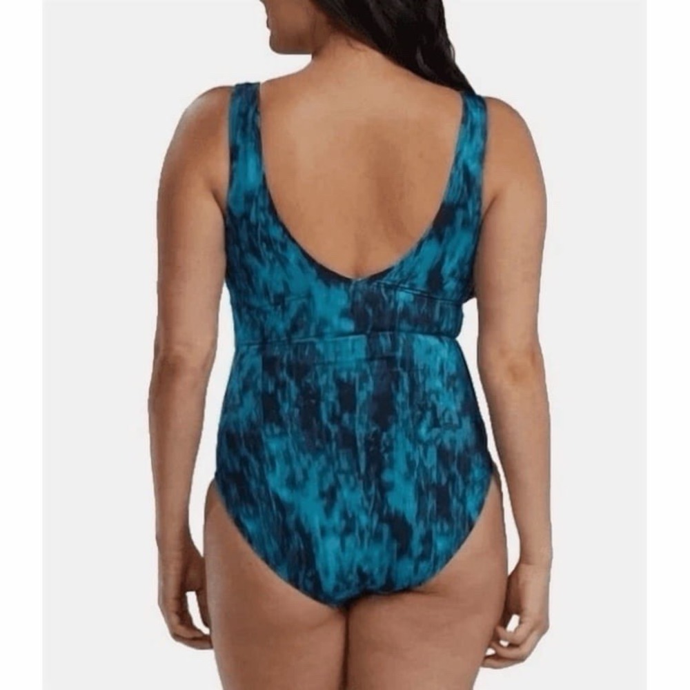TYR Women's Swimsuit Small Blue Green Tie Dye Control‎ Fit NWT - Picture 2 of 4